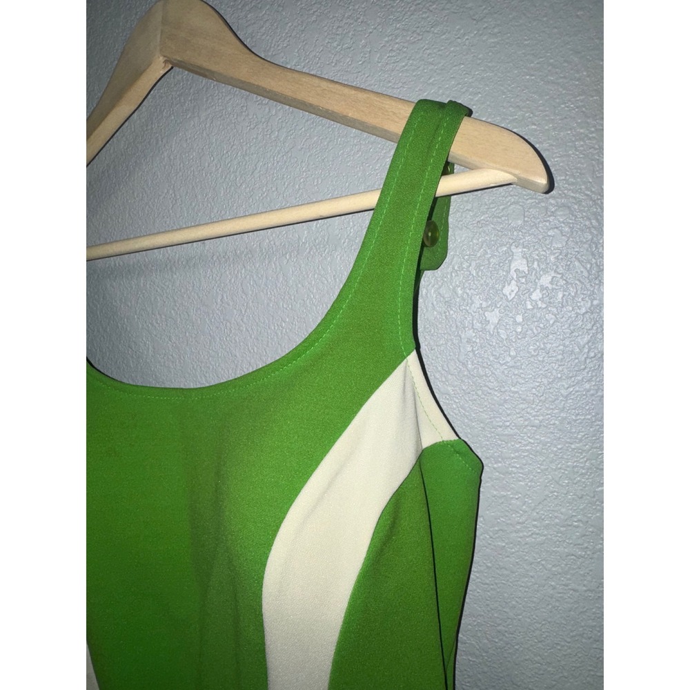 Green and White One-Piece Swim Suit - Picture 2 of 6